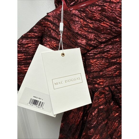 Mac Duggal Size 2 Red 68622 Brocade Off Shoulder Bow Detail Mini Cocktail Dress - Picture 7 of 7